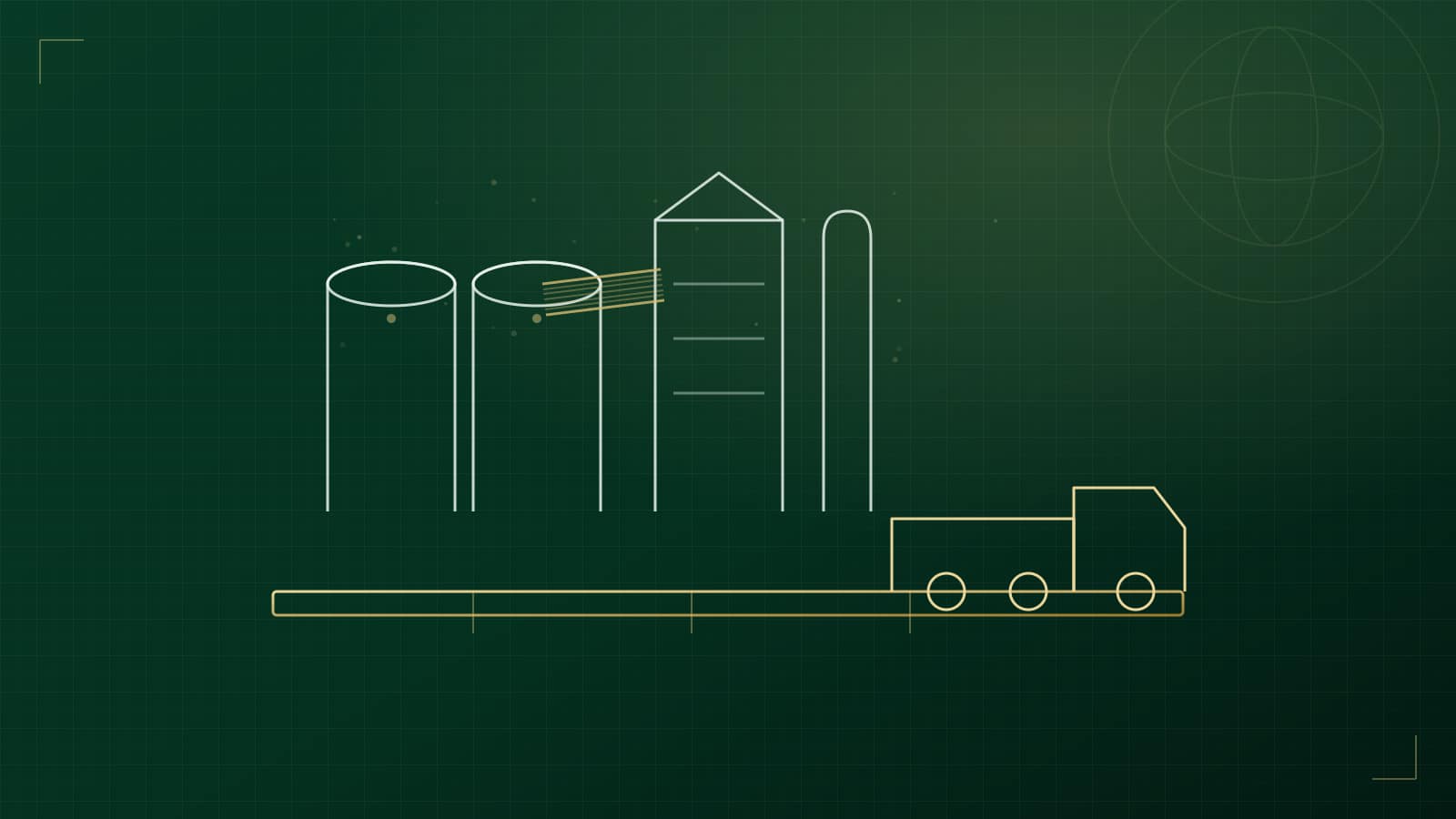 Cement-plant silos and tower with a truck on a weighbridge deck in the foreground