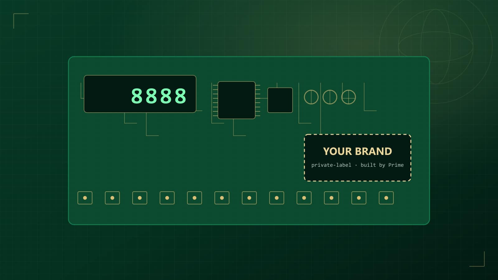 Weighing-scale PCB with a blank private-label panel reading Your Brand, built by Prime